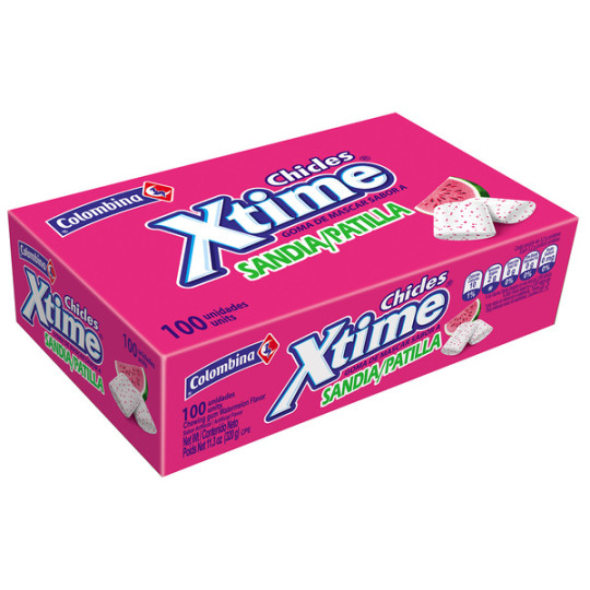 CHICLE XTIME SANDIA DISPLAY 100 UNIDADES          