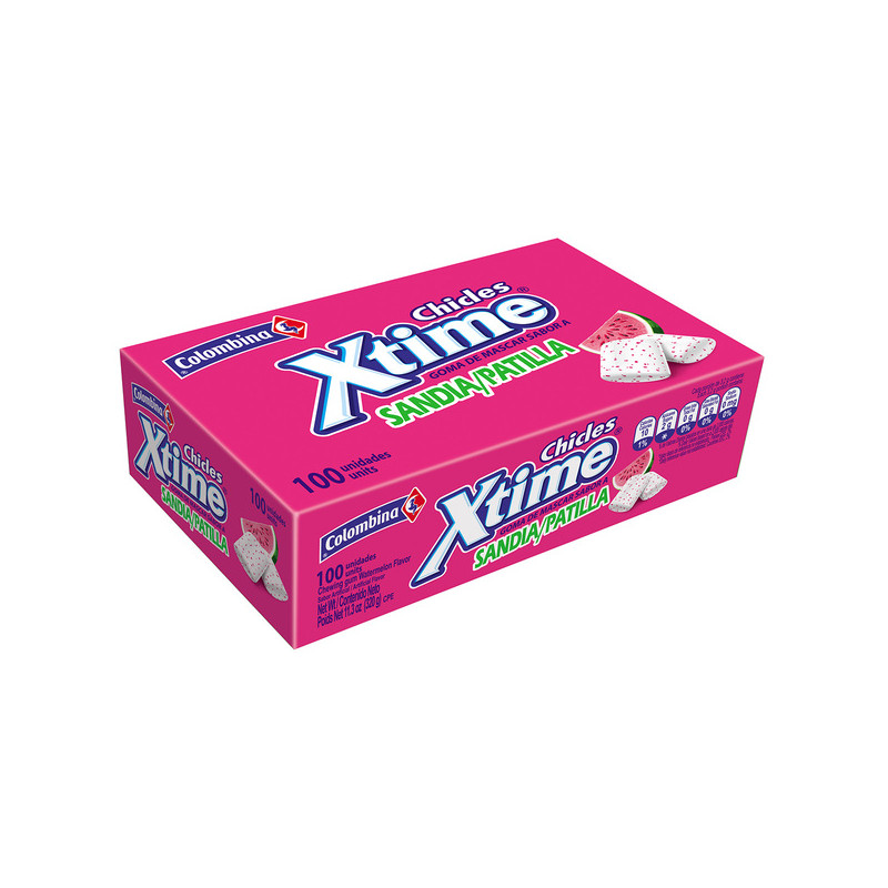 CHICLE XTIME SANDIA DISPLAY 100 UNIDADES          