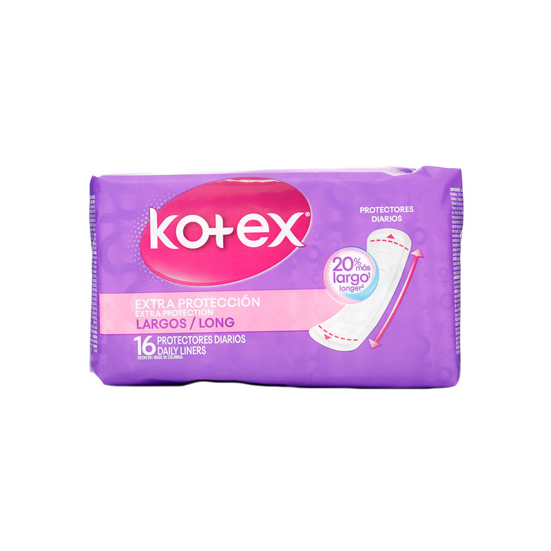 PROTECTORES DIARIOS KOTEX LARGOS 16 UNDS