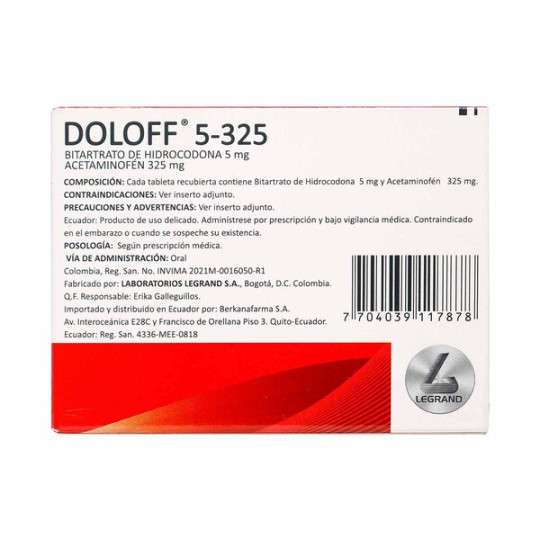 DOLOFF 5-325 30 TABLETAS (3% )(PAE)               