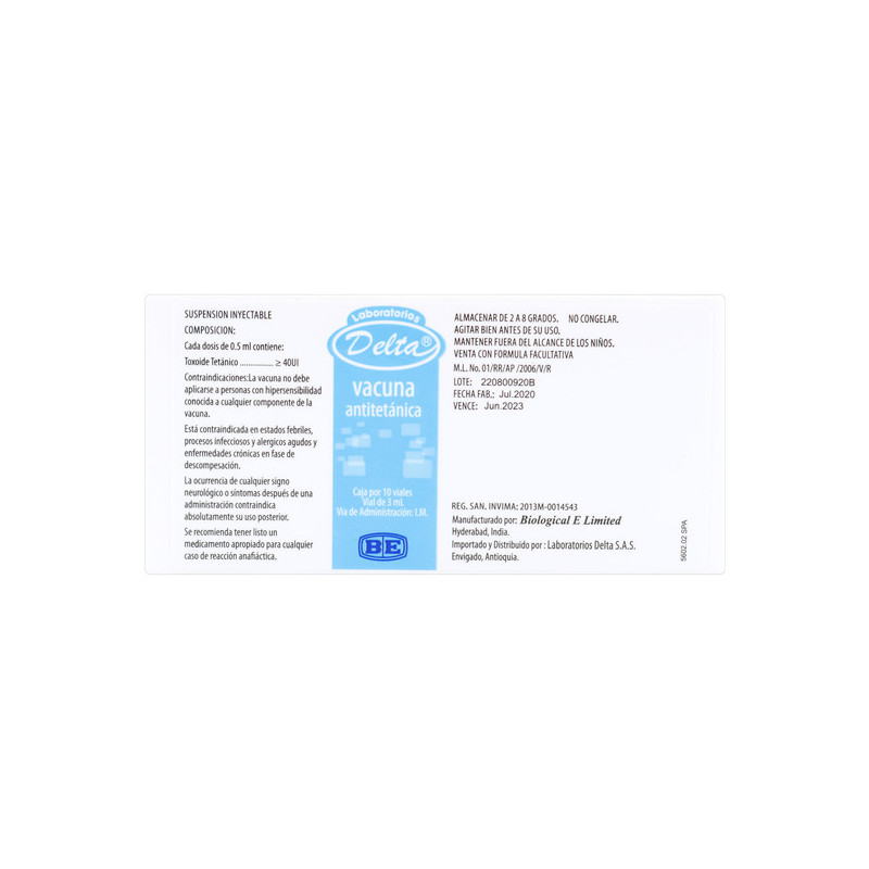 VACUNA ANTIT. DELTA CJ.10 AMP. (R)(SAV)