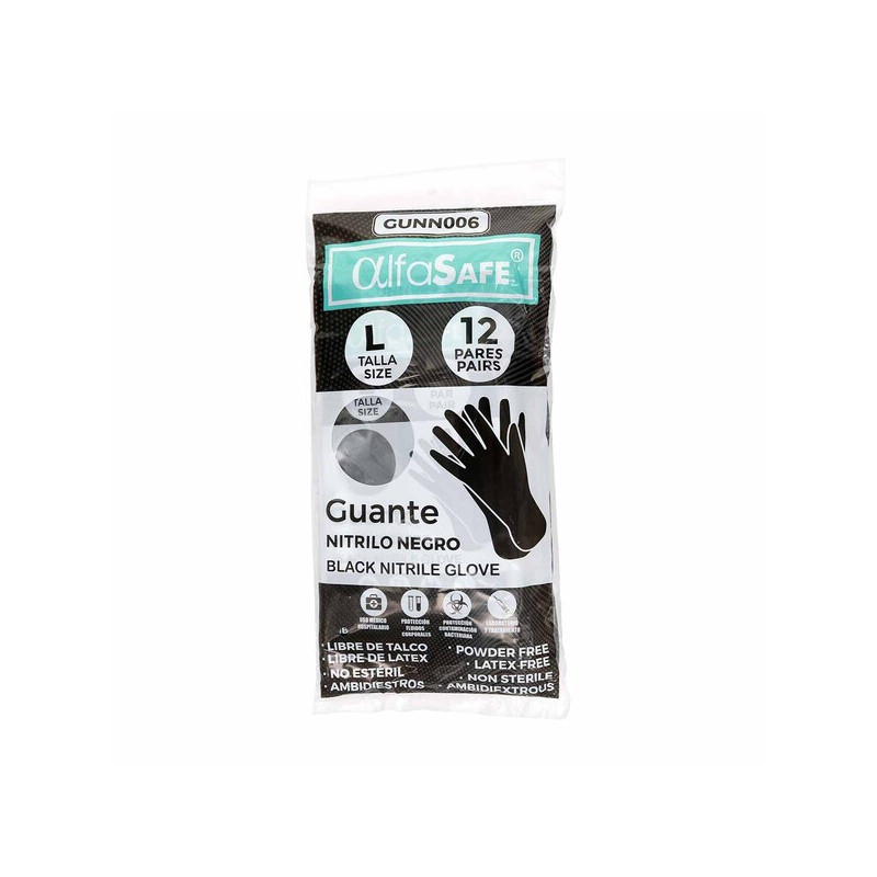 GUANTES ALFASAFE NEGRO TALLA L 12 UND